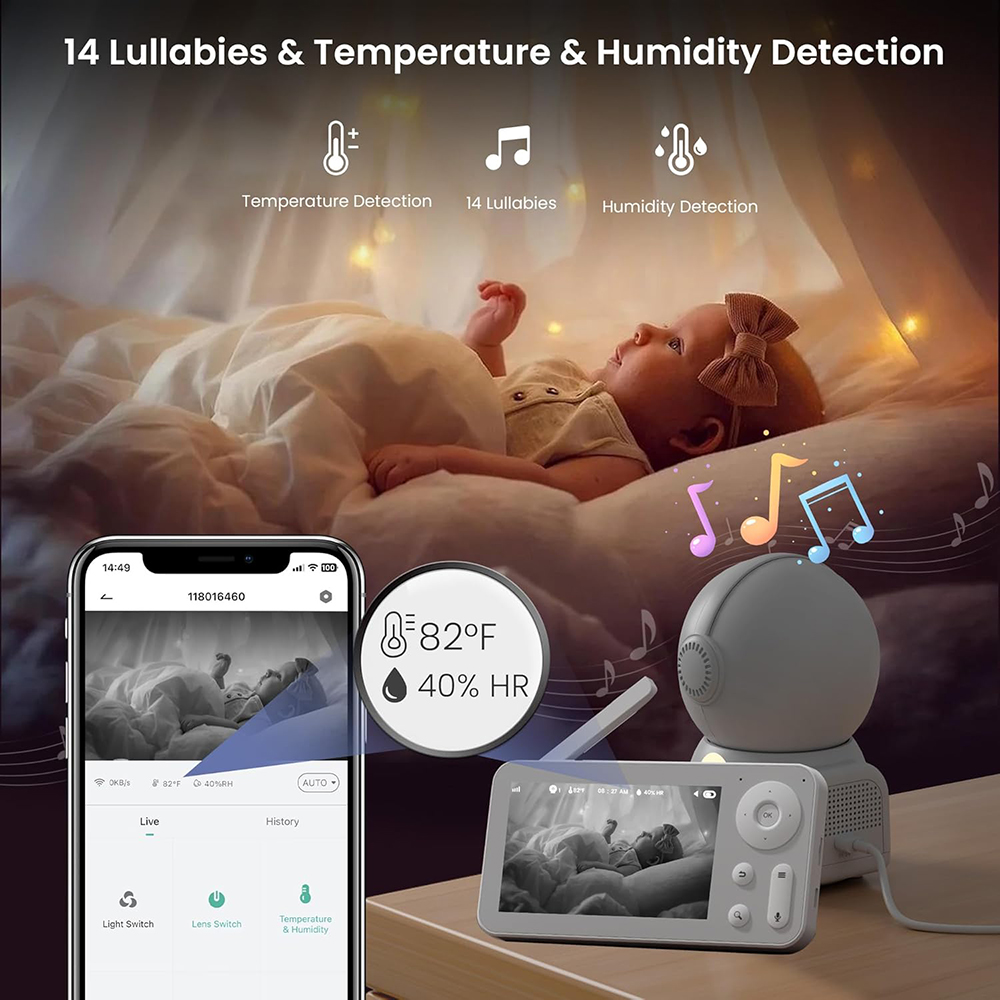 2K Baby Monitor with 2 Cameras - Audio Music Visualizer ulasan dan harga